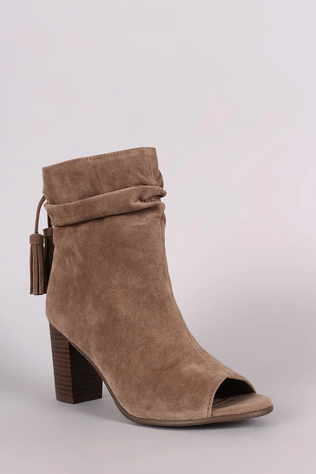 Breckelle Slouched Open Toe Stacked Heel Ankle Boot