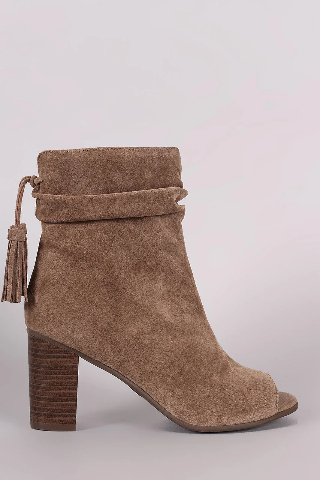 Breckelle Slouched Open Toe Stacked Heel Ankle Boot