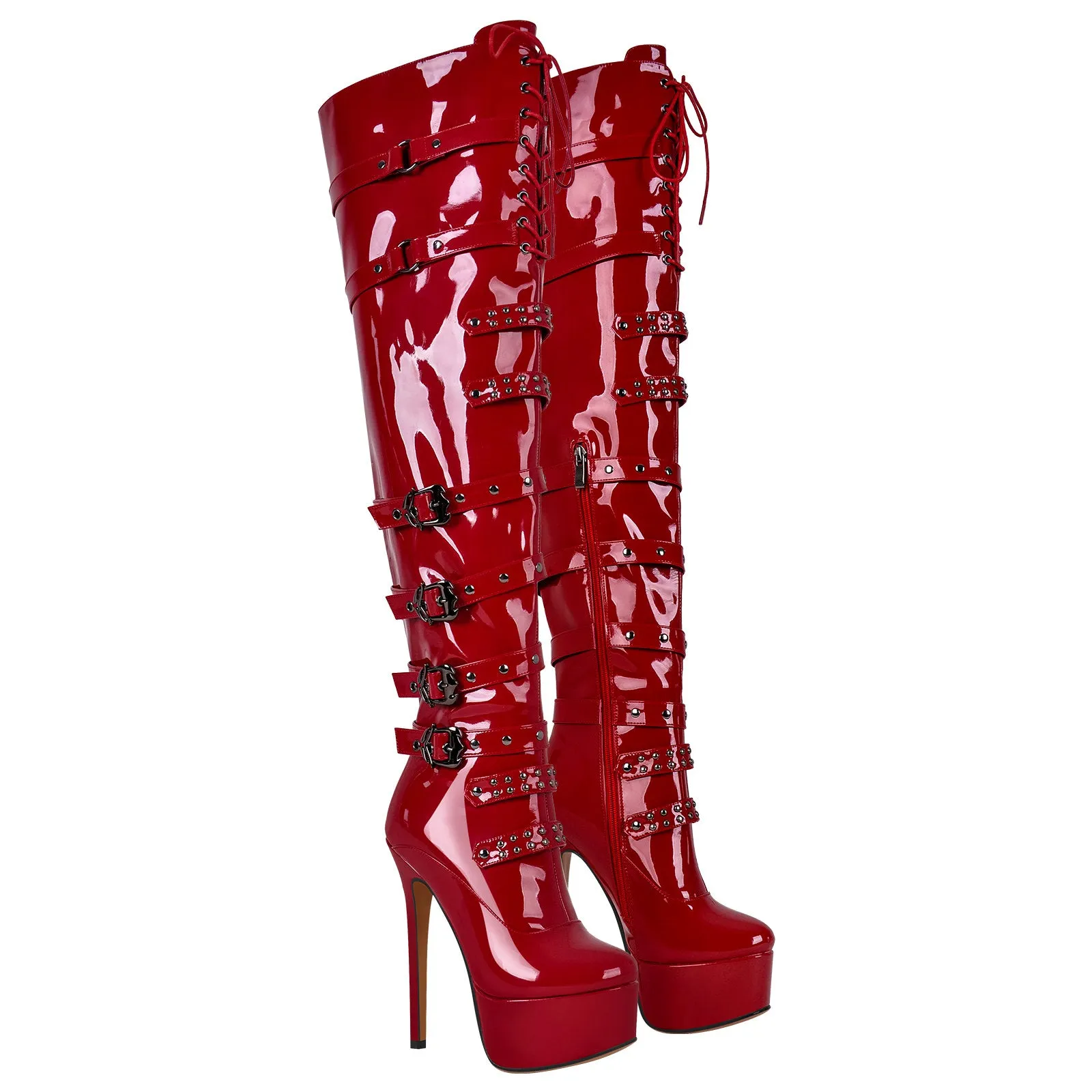 Buckles Round Toe Stilettos Over The Knee Platform Boots