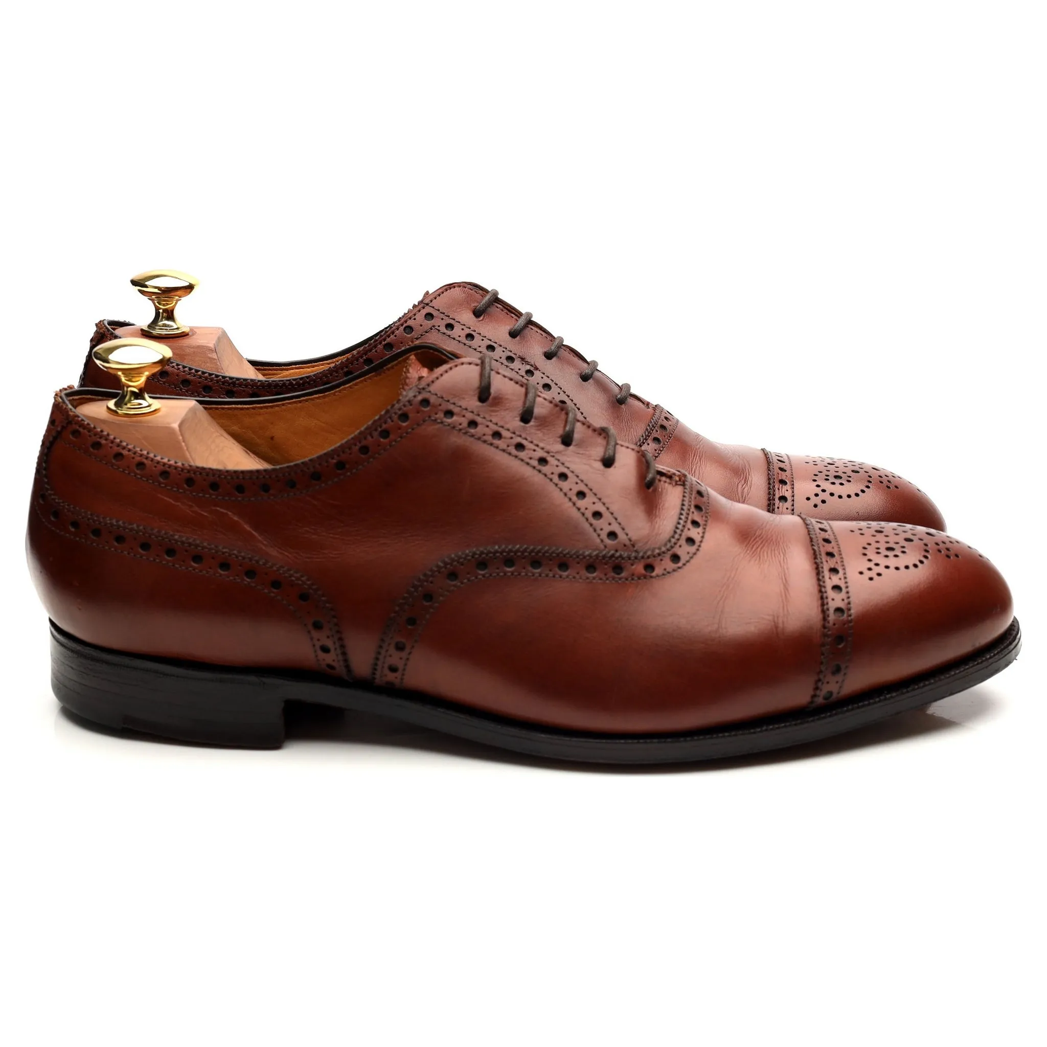 'Cadogan' Tan Brown Leather Oxford Semi Brogues UK 9.5 F