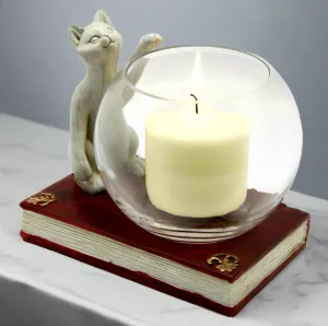 Cat and Book Candle Holder