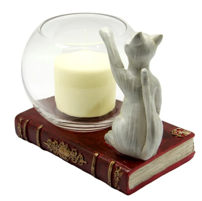 Cat and Book Candle Holder