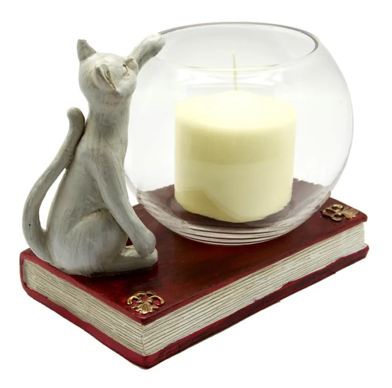 Cat and Book Candle Holder