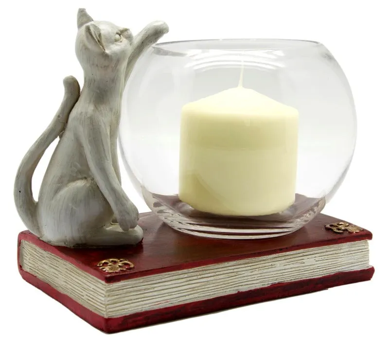 Cat and Book Candle Holder