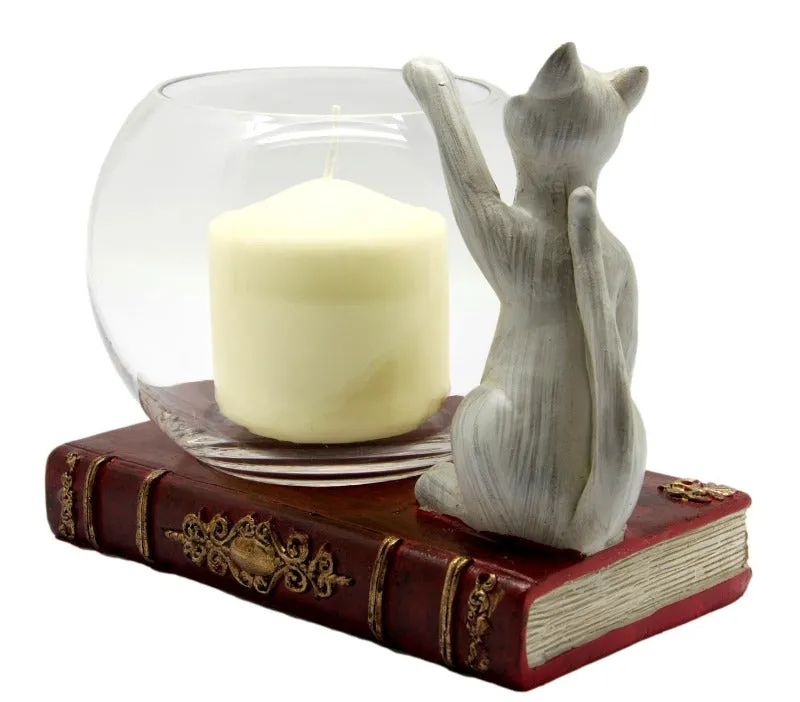 Cat and Book Candle Holder