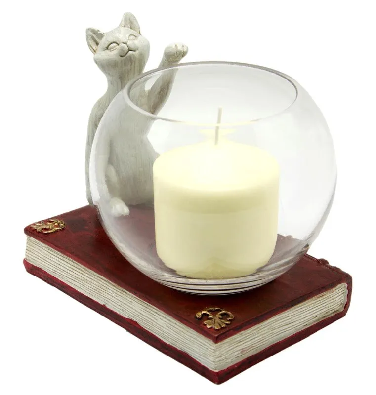 Cat and Book Candle Holder