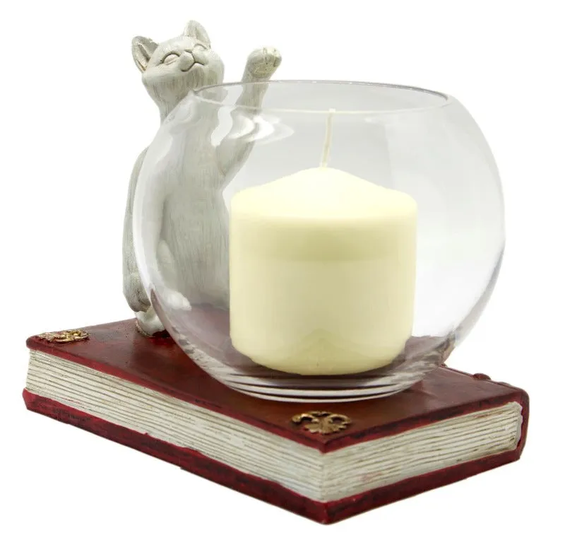 Cat and Book Candle Holder