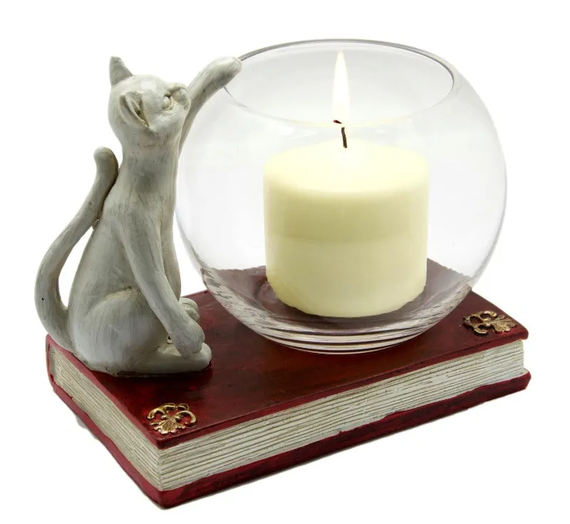 Cat and Book Candle Holder