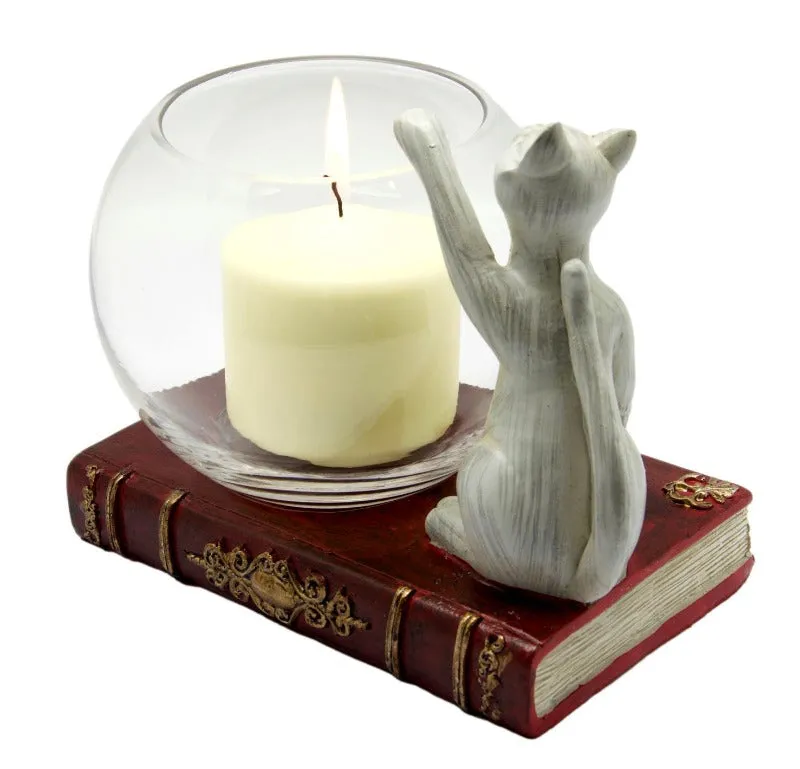 Cat and Book Candle Holder