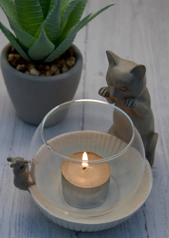 Cat and Mouse Tea Light Holder