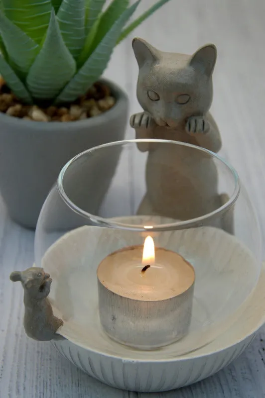 Cat and Mouse Tea Light Holder