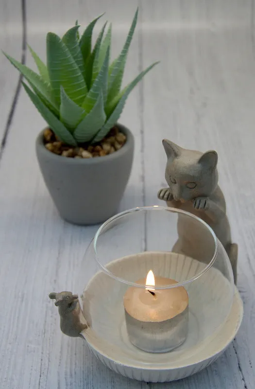 Cat and Mouse Tea Light Holder