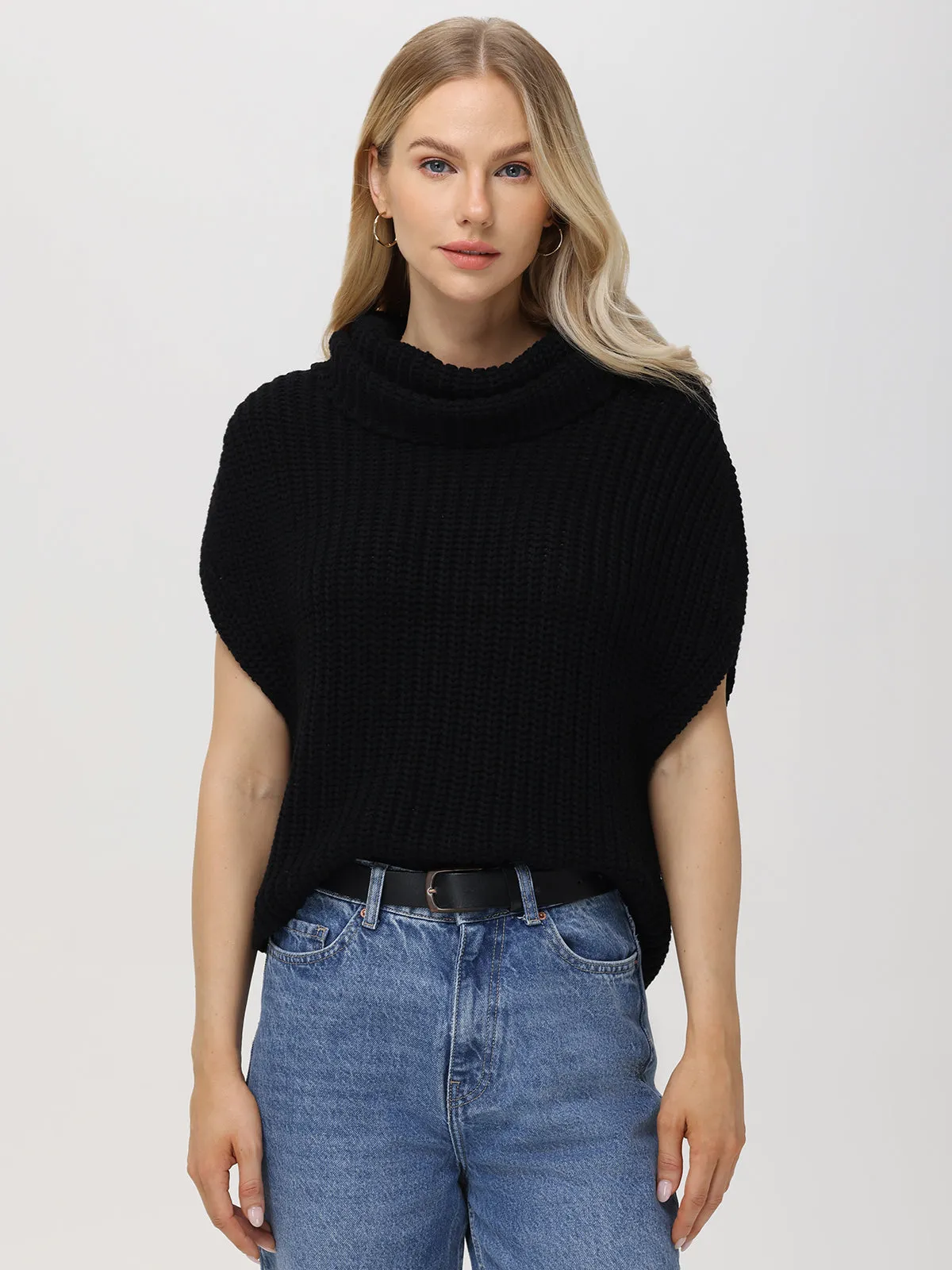 Cate: 100% Cotton Sleeveless Turtleneck Sweater