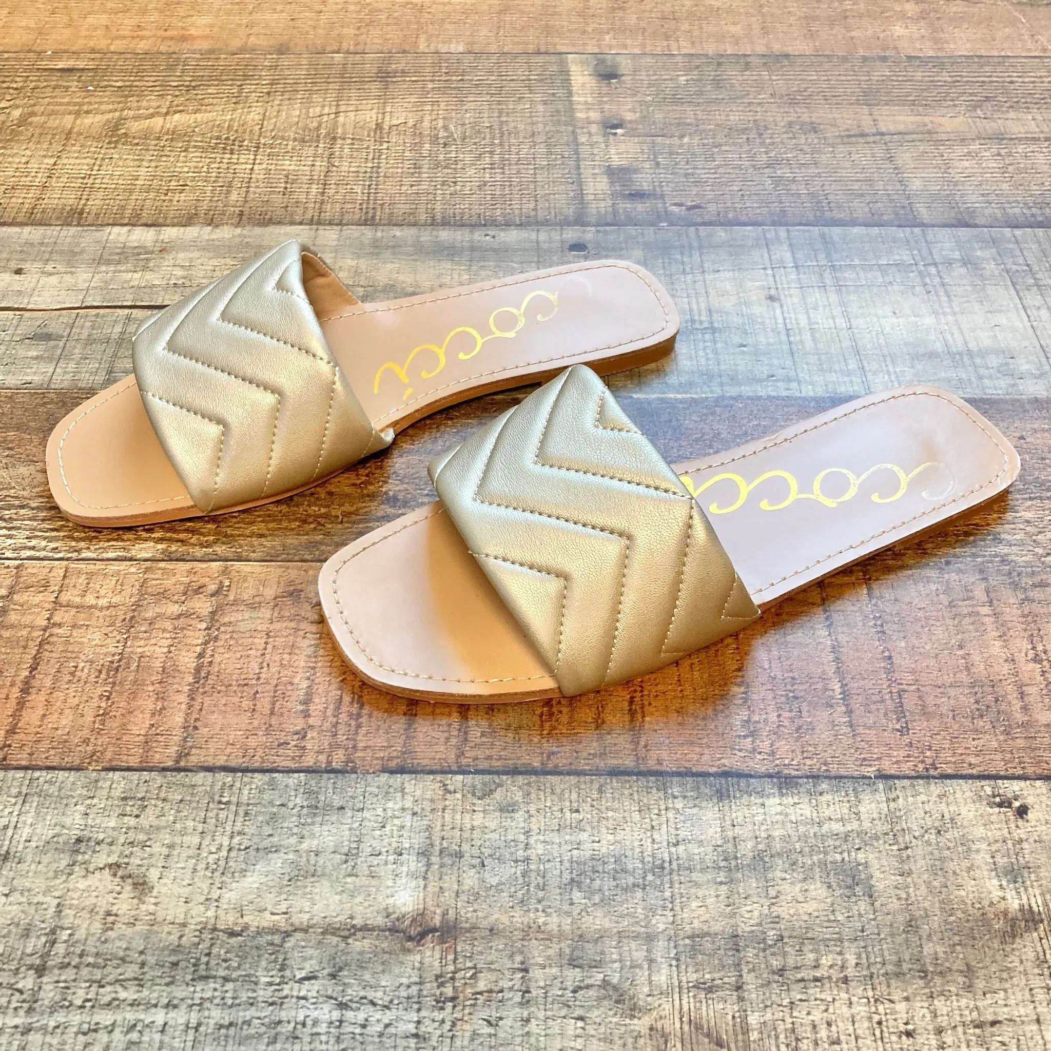 Ccocci Gold Faux Leather Slides- Size 8