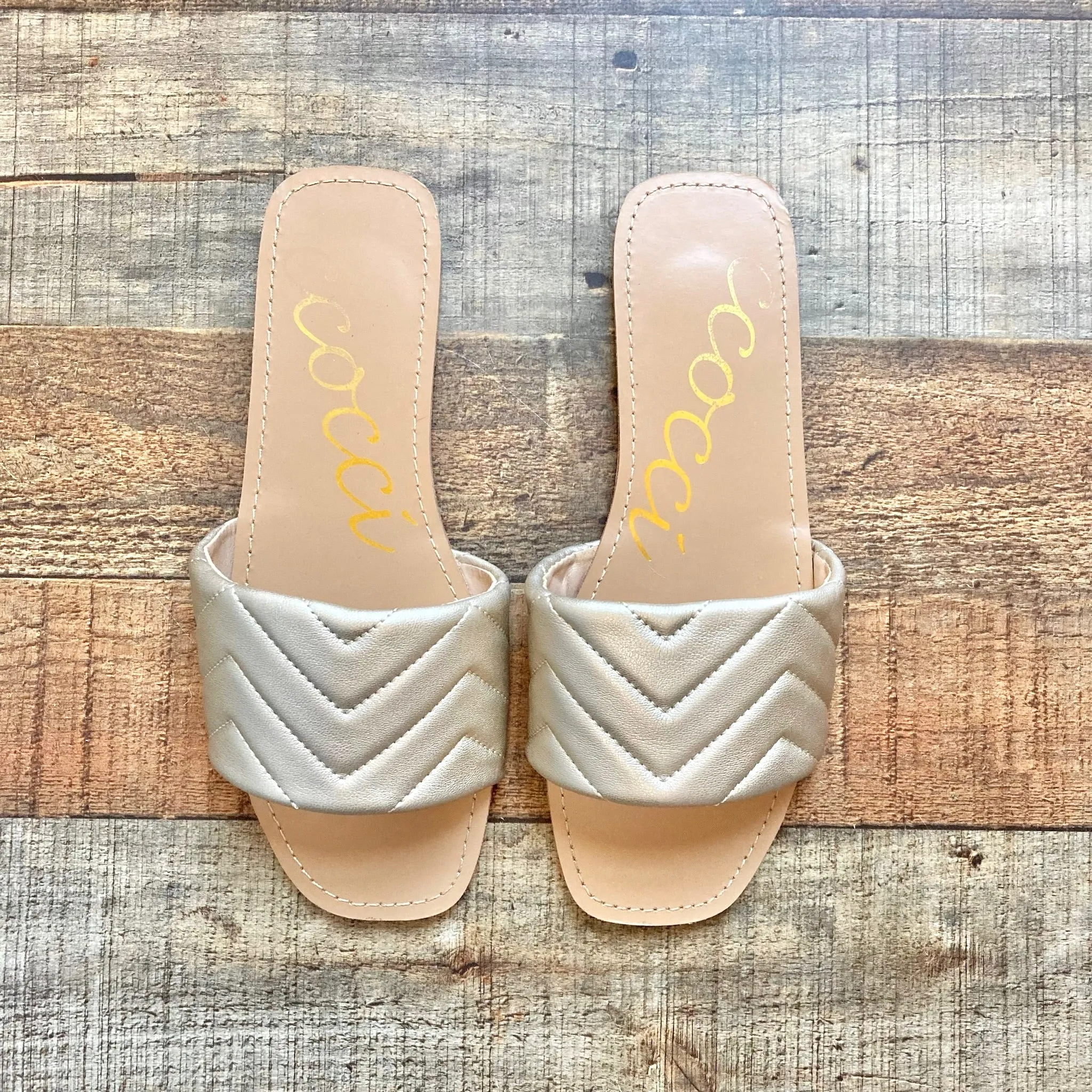 Ccocci Gold Faux Leather Slides- Size 8