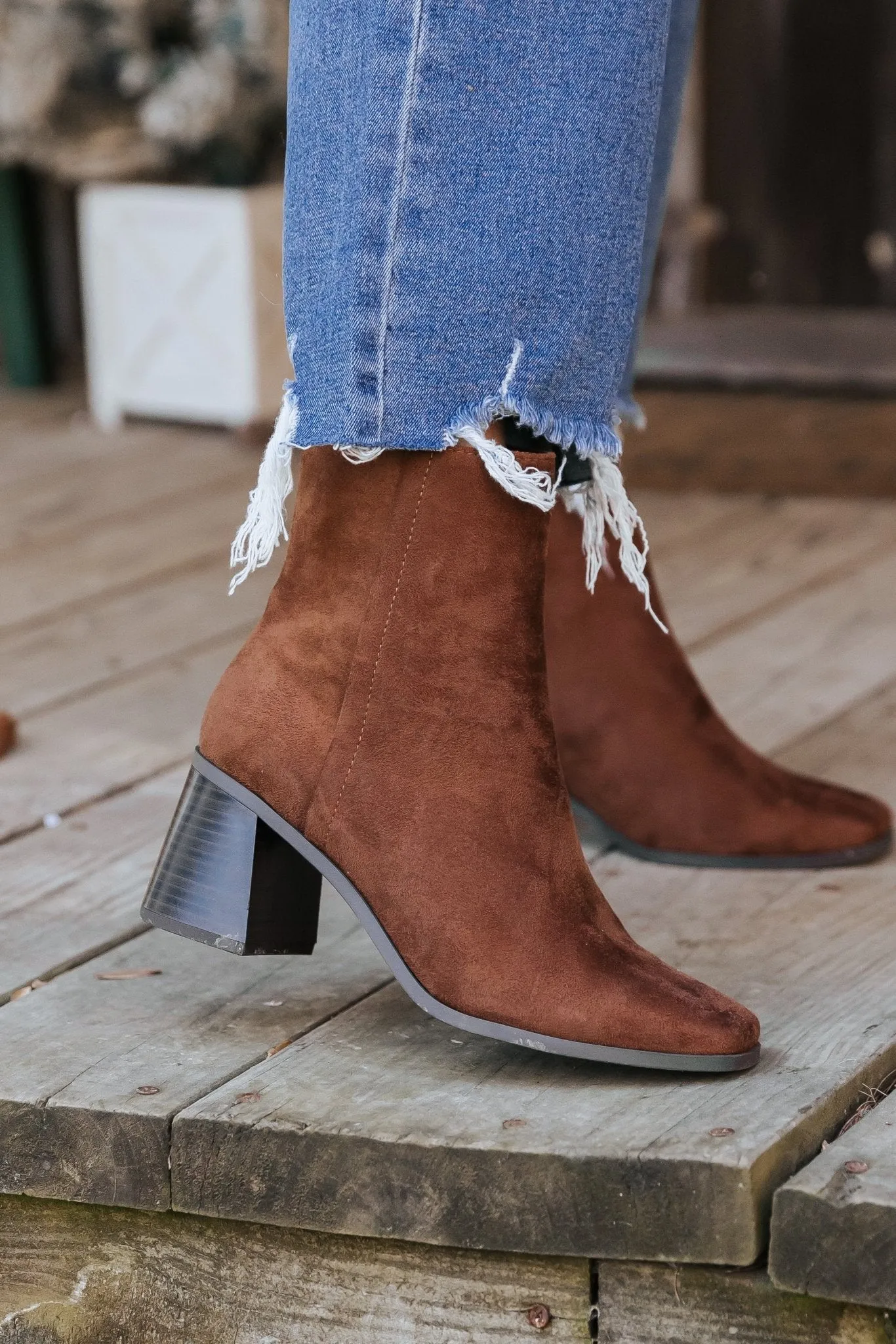 Chestnut Faux Suede Heeled Ankle Booties