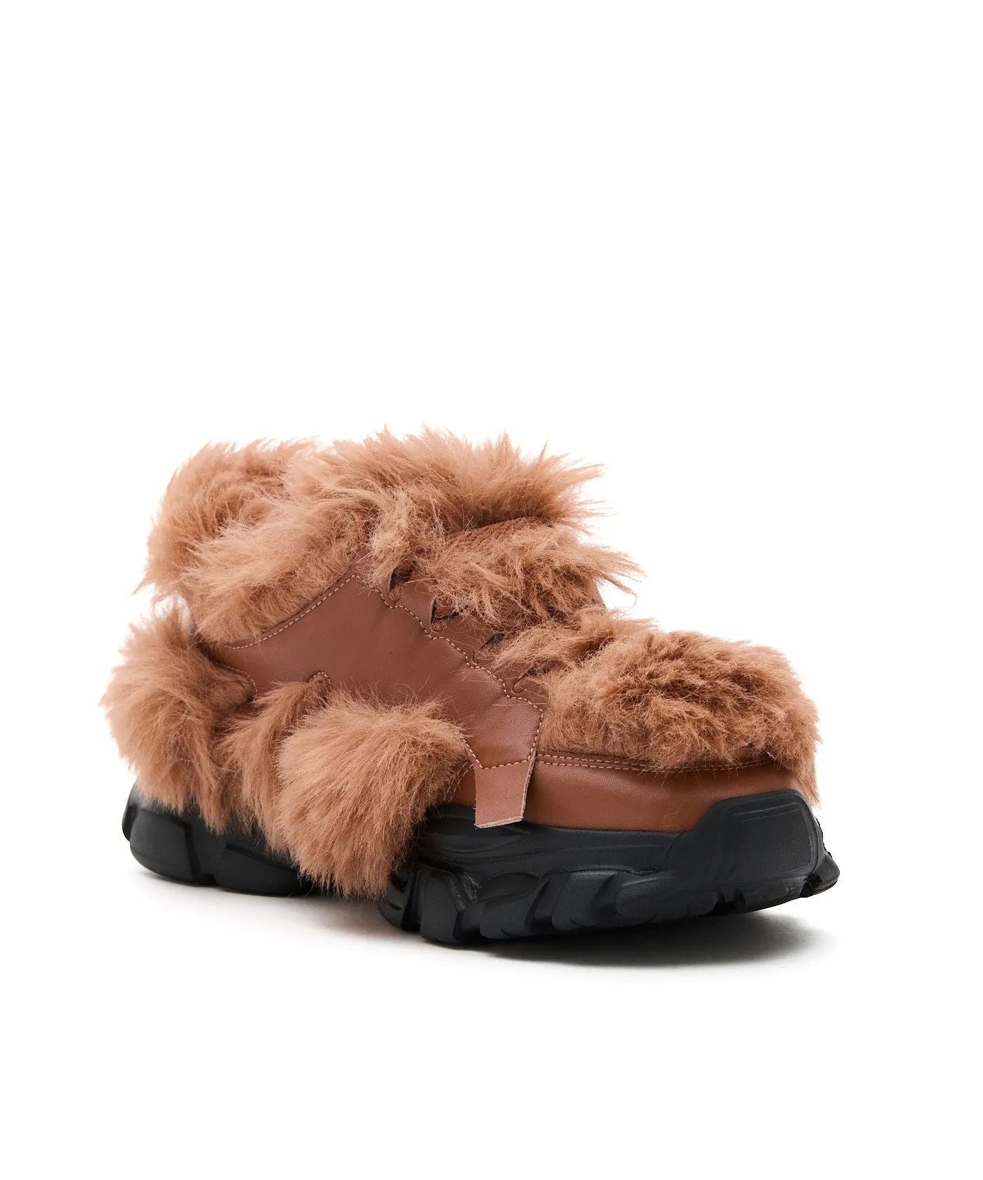 Chunky Fur Sneakers - Camel