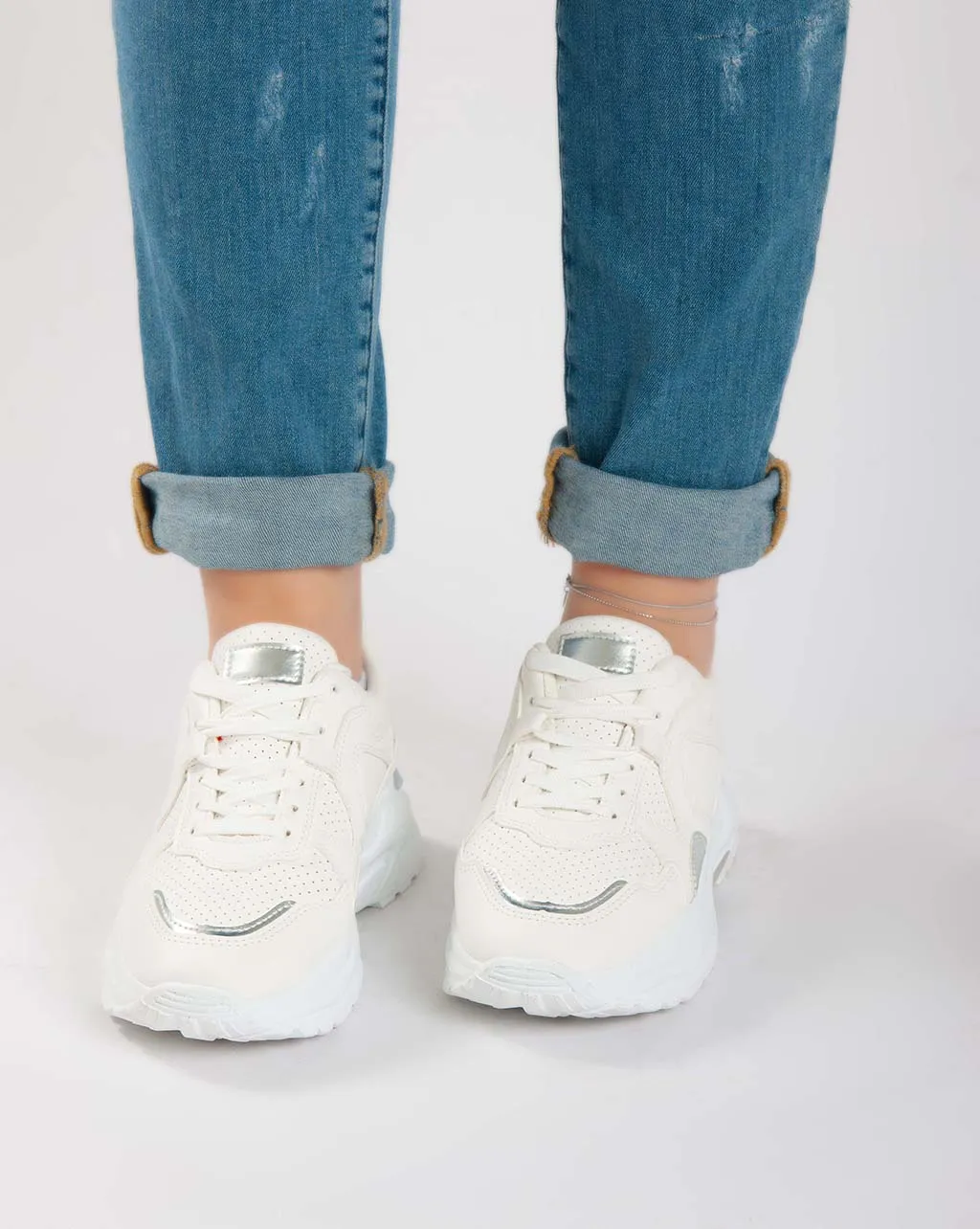 Chunky Metallic Sneakers - White