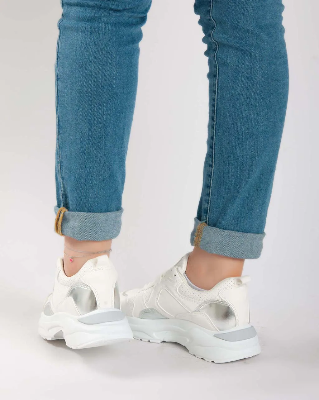 Chunky Metallic Sneakers - White