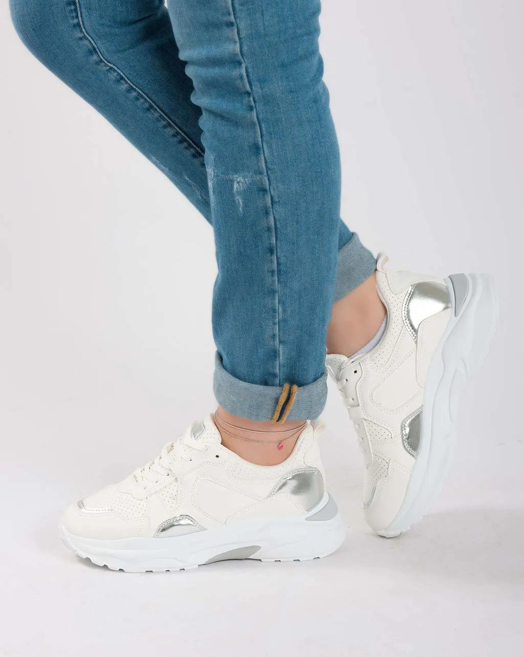 Chunky Metallic Sneakers - White