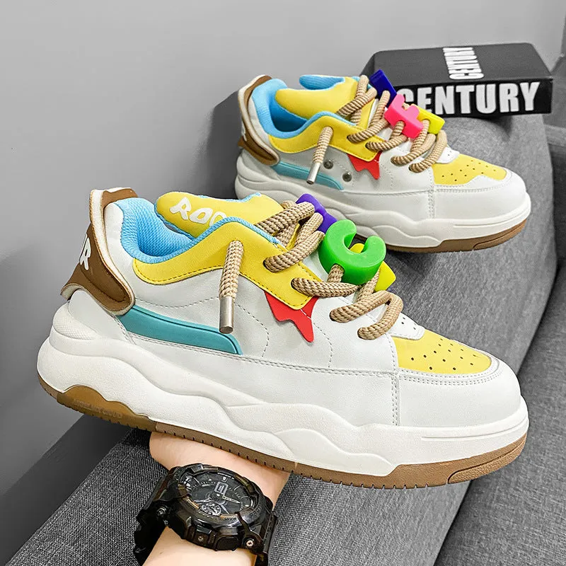 Color-blocked heighten thick-soled versatile couple sports sneakers