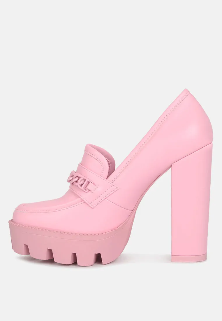 CORINNE Pink Chain Embellished Chunky Loafers