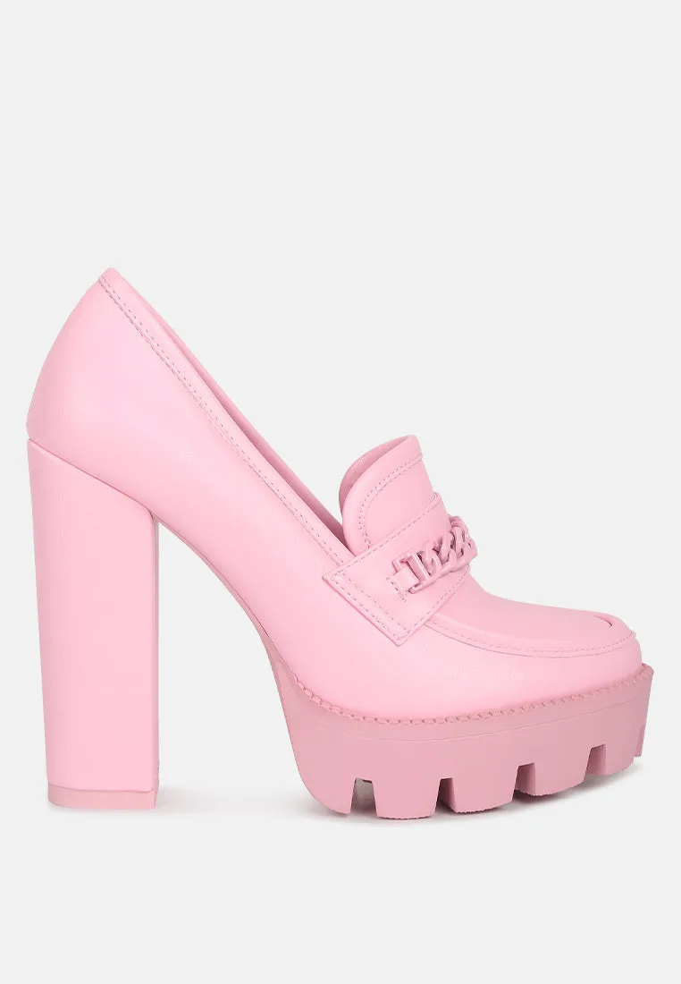 CORINNE Pink Chain Embellished Chunky Loafers