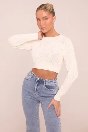 Cream Cable Chunky Long Sleeves Cropped Jumper - Justyna