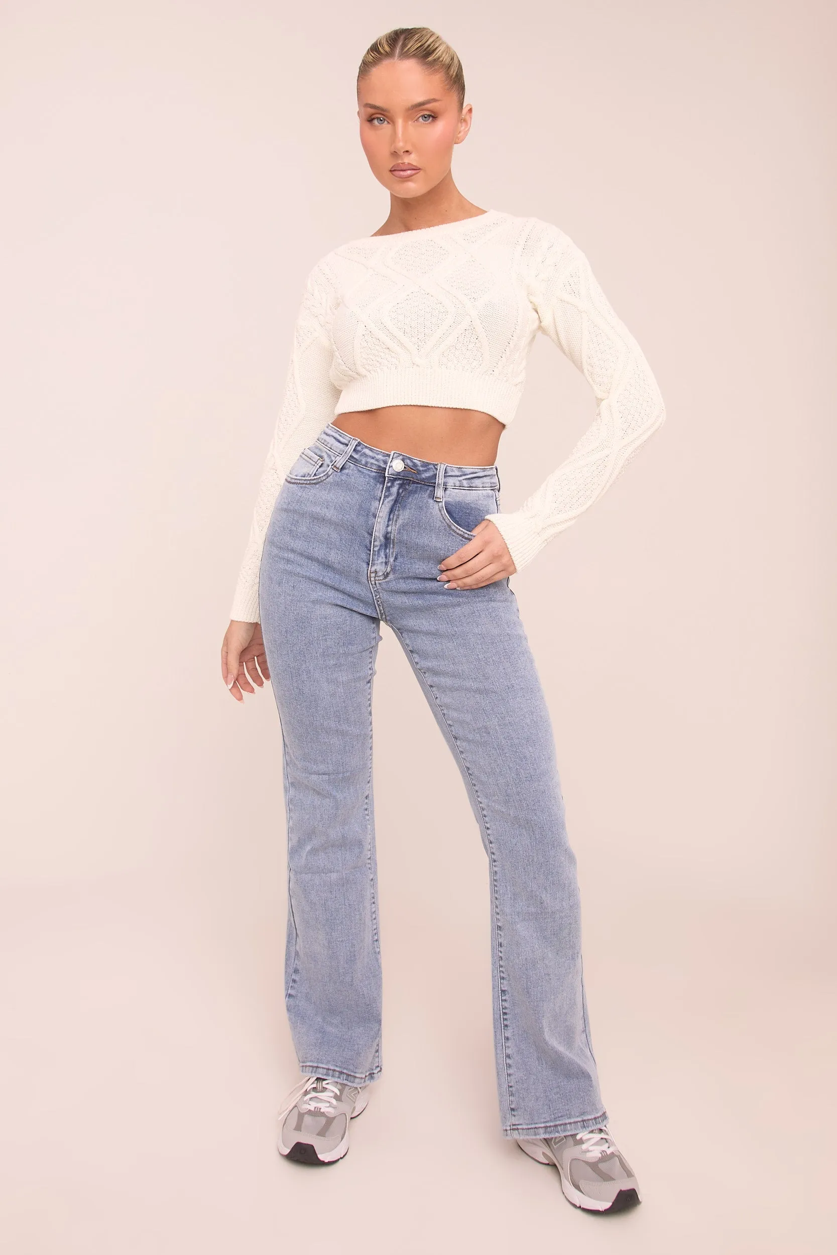 Cream Cable Chunky Long Sleeves Cropped Jumper - Justyna