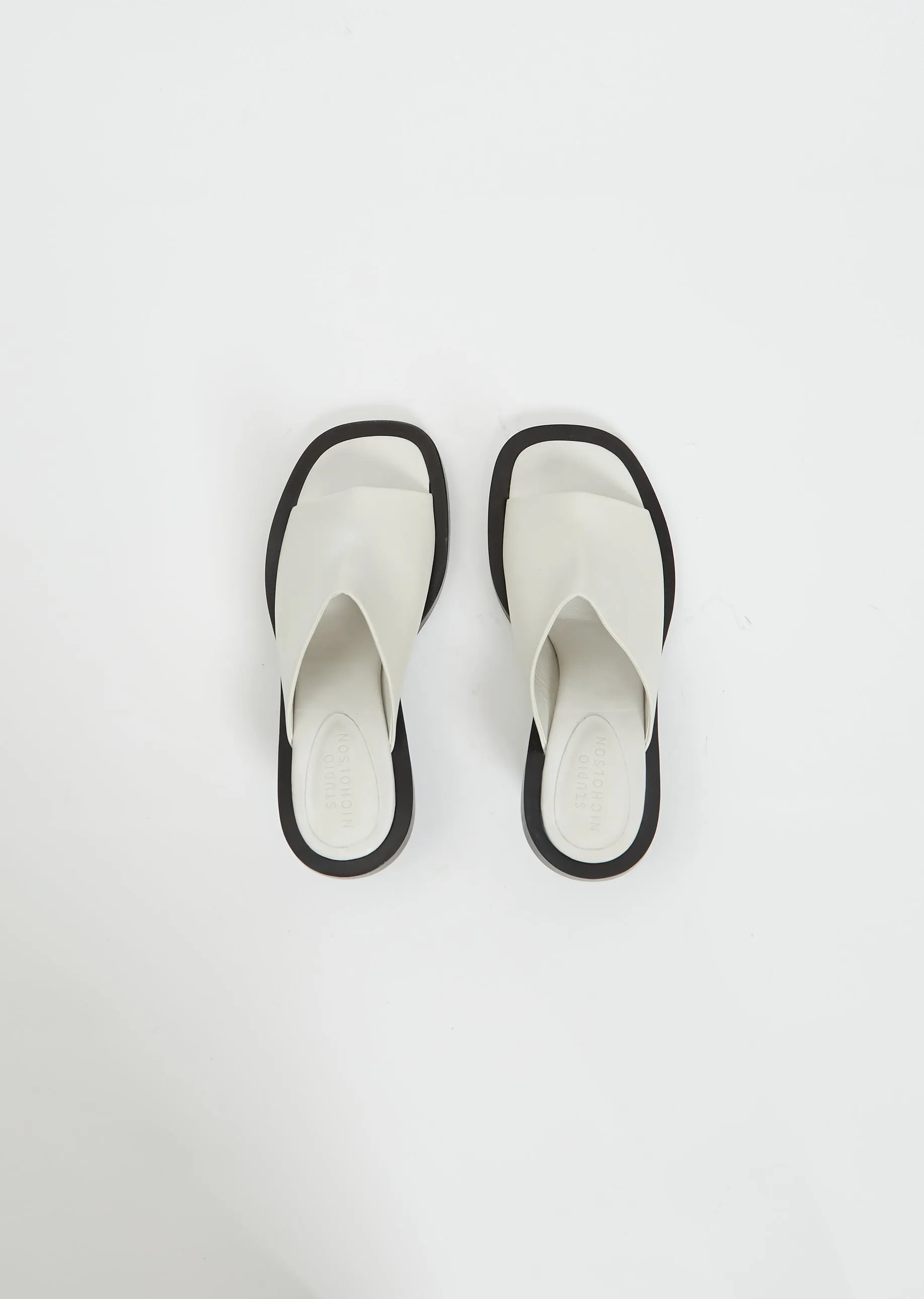 Cube Contrast Open Toe Mule — Milk