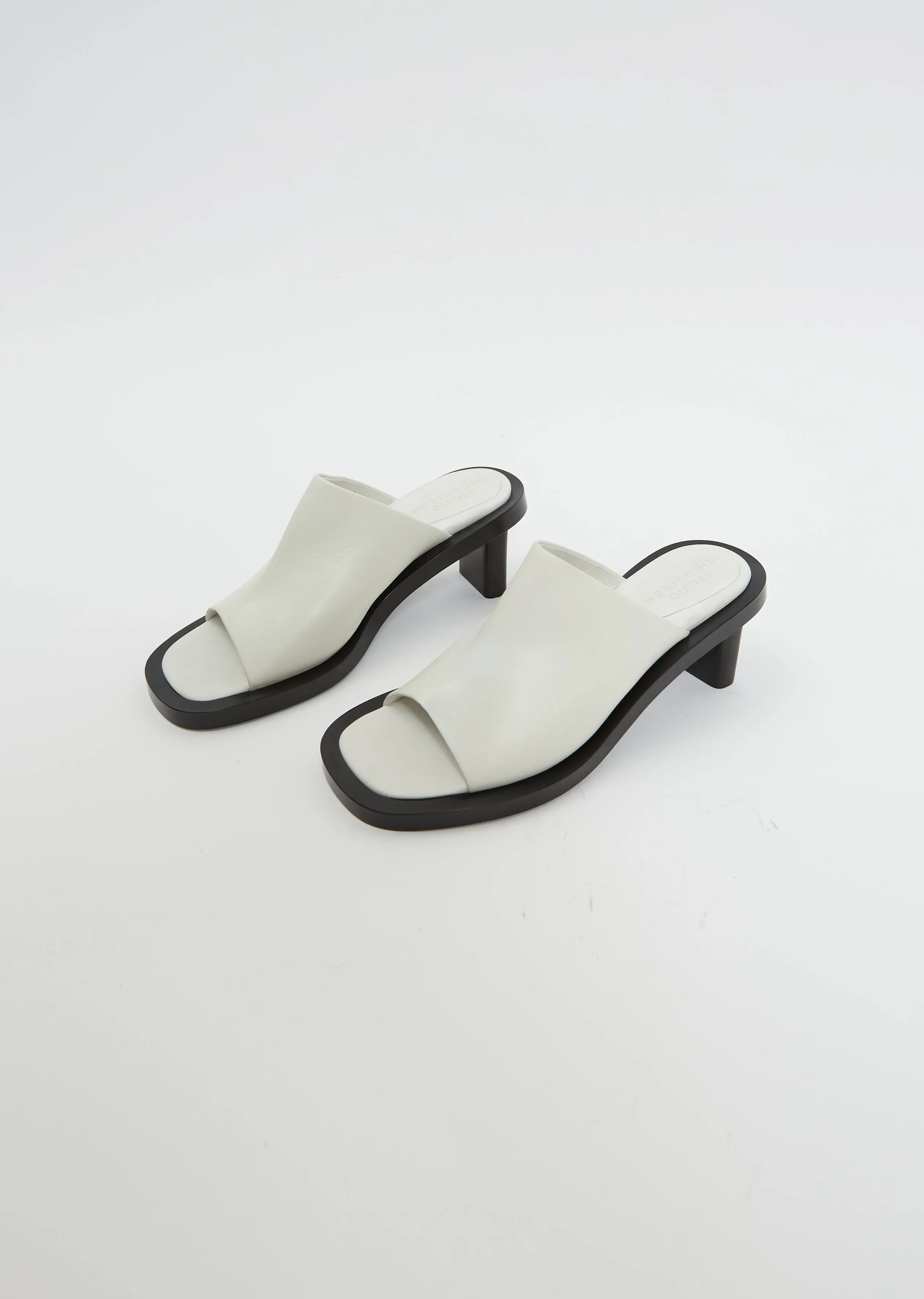 Cube Contrast Open Toe Mule — Milk