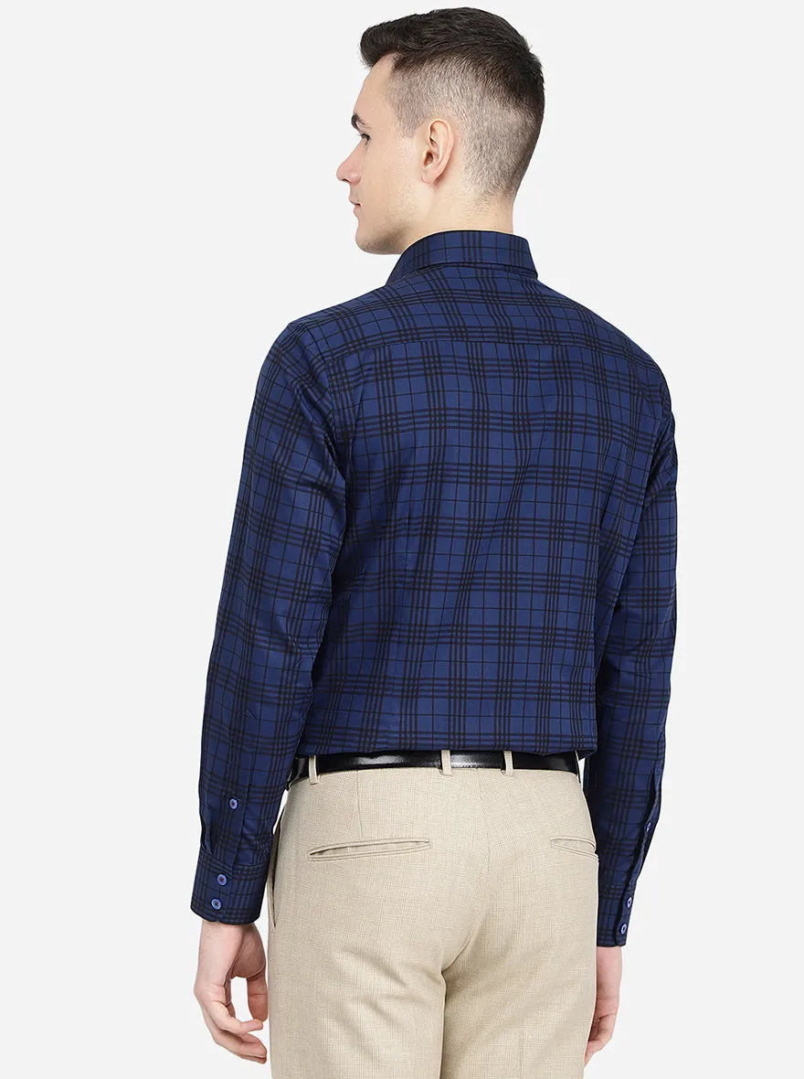 Dark Blue Checked Slim Fit Formal Shirt | Metal