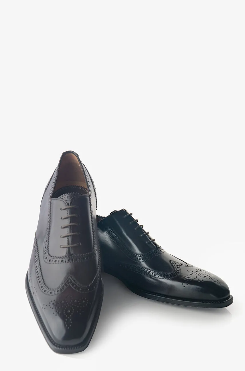 David August Leather Brogue Oxford in Dark Black Nero Fondente