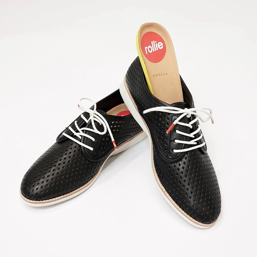 Derby Punch Black Leather Lace Up Flats