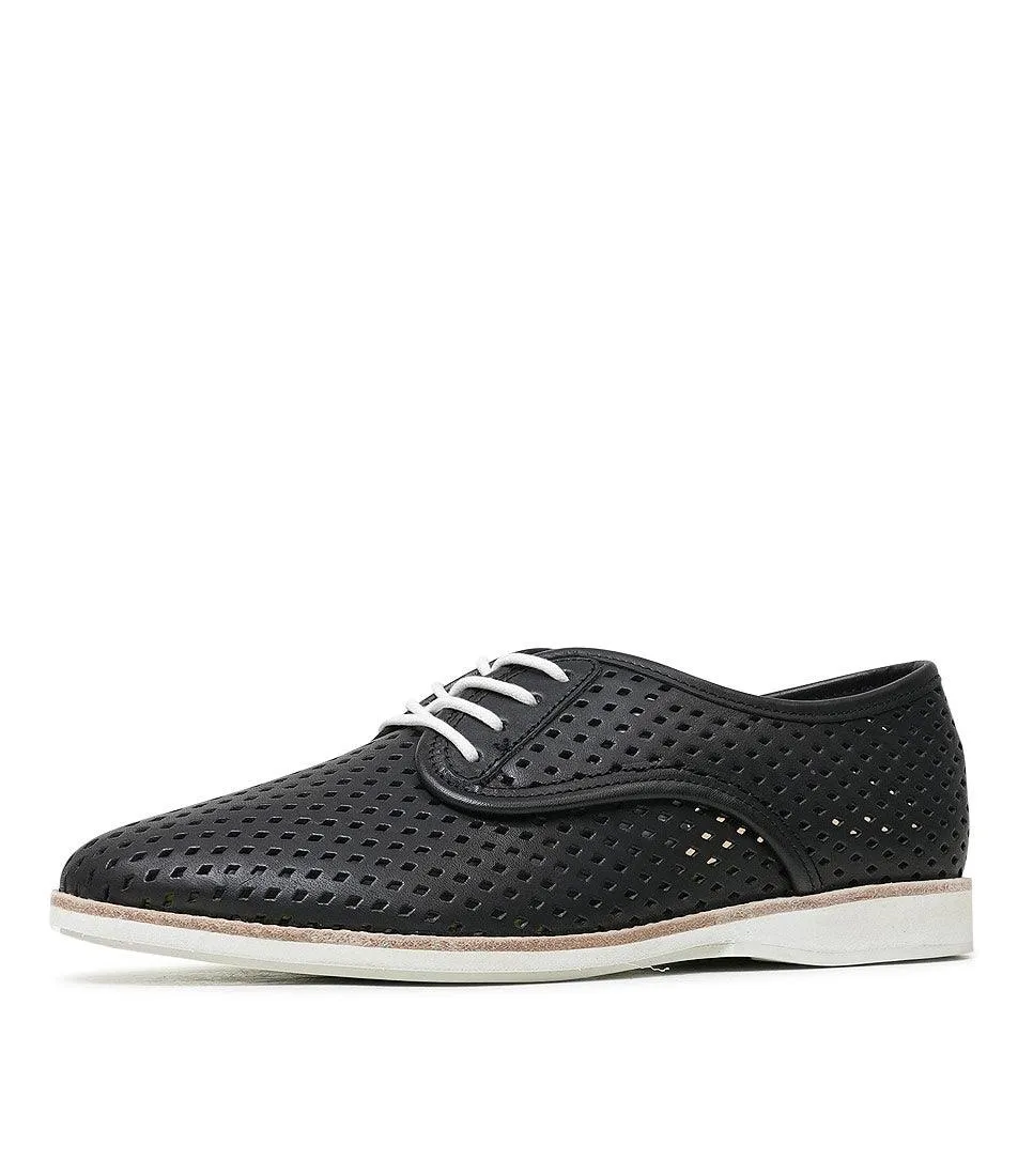 Derby Punch Black Leather Lace Up Flats