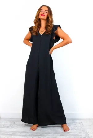 Diamond In The Ruffle - Black Wide Leg Jumpsuit