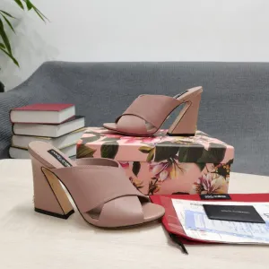 DolGa Satin Mules With Geometric Heel Dust Pink For Women DG Shoes