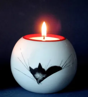 Dubout Cats, Cat Nap Black Cat Tea Light Holder