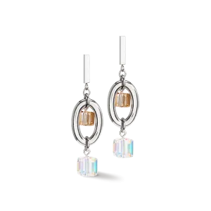 Earrings GeoCUBE® Statement Precious Chunky Chain Multiwear grau-beige