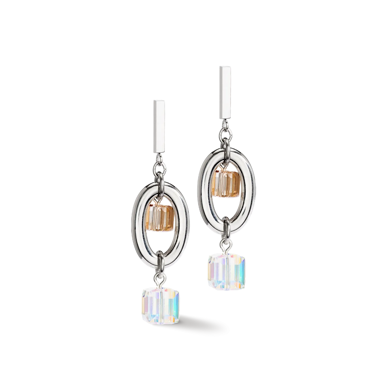 Earrings GeoCUBE® Statement Precious Chunky Chain Multiwear grau-beige