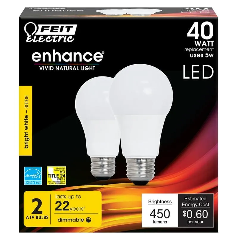 FEIT Electric  A19  E26 (Medium)  LED Bulb  Soft White  40 Watt