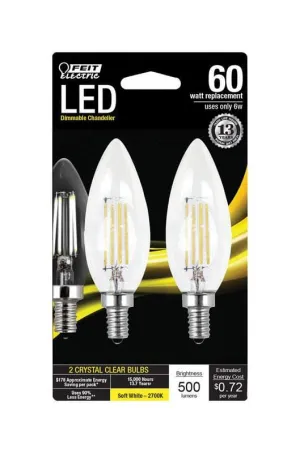 FEIT Electric  B10  E12 (Candelabra)  LED Bulb  Soft White  60 Watt