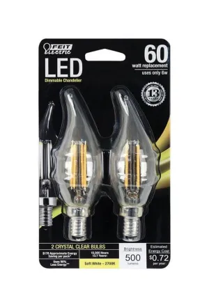 FEIT Electric  C10  E12 (Candelabra)  LED Bulb  Soft White  60 Watt