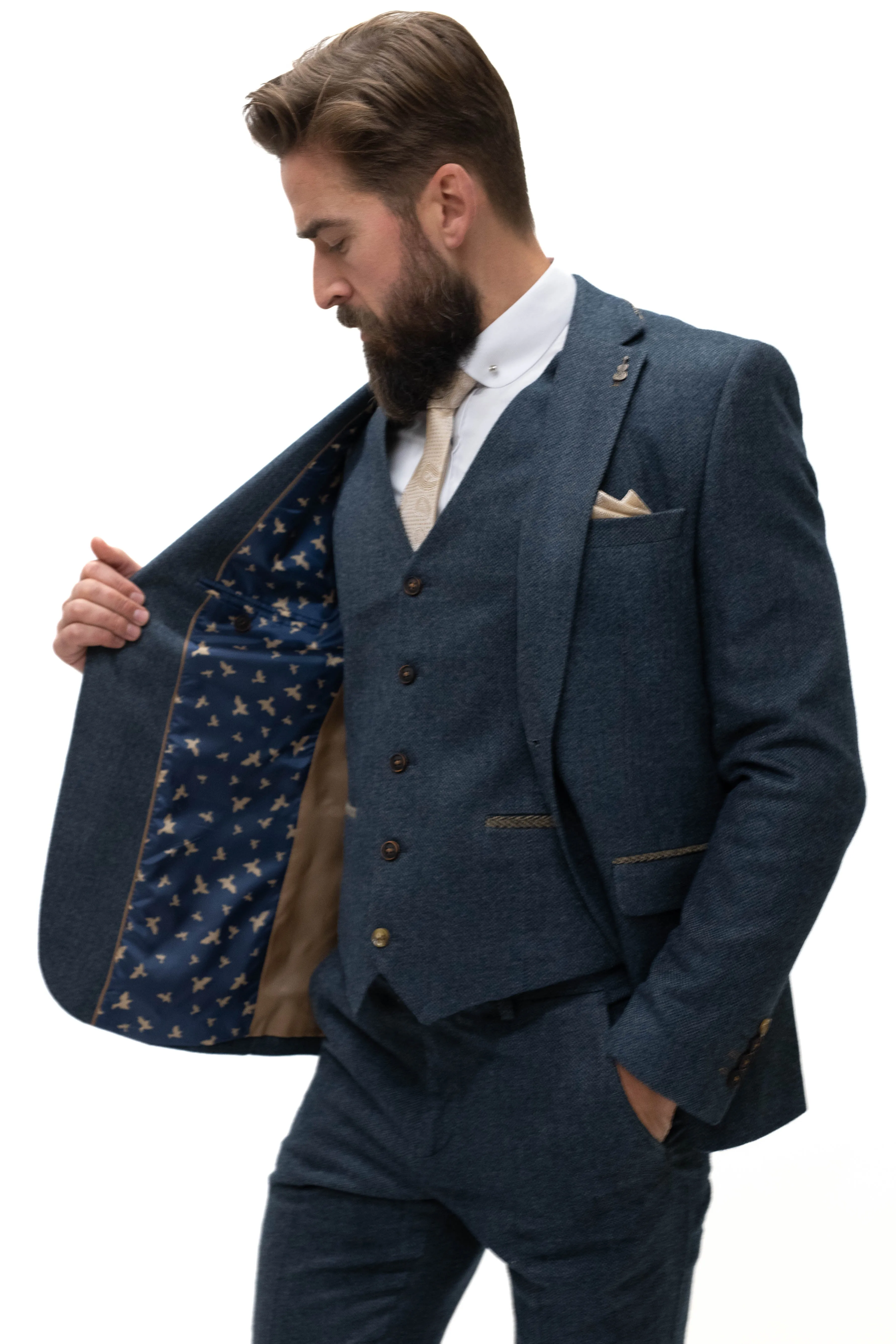 Fratelli Navy Tweed Herringbone Blazer