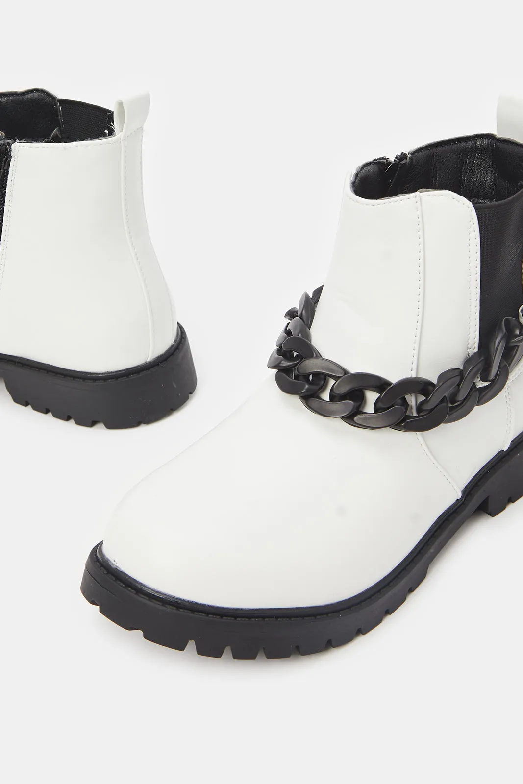 Girls White Chunky Ankle Boots