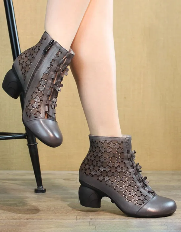 Handmade Retro Hollow Chunky Heels Boots