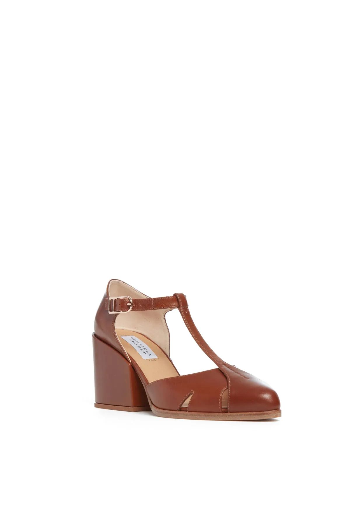 Hawes T-Strap Heel in Cognac Leather