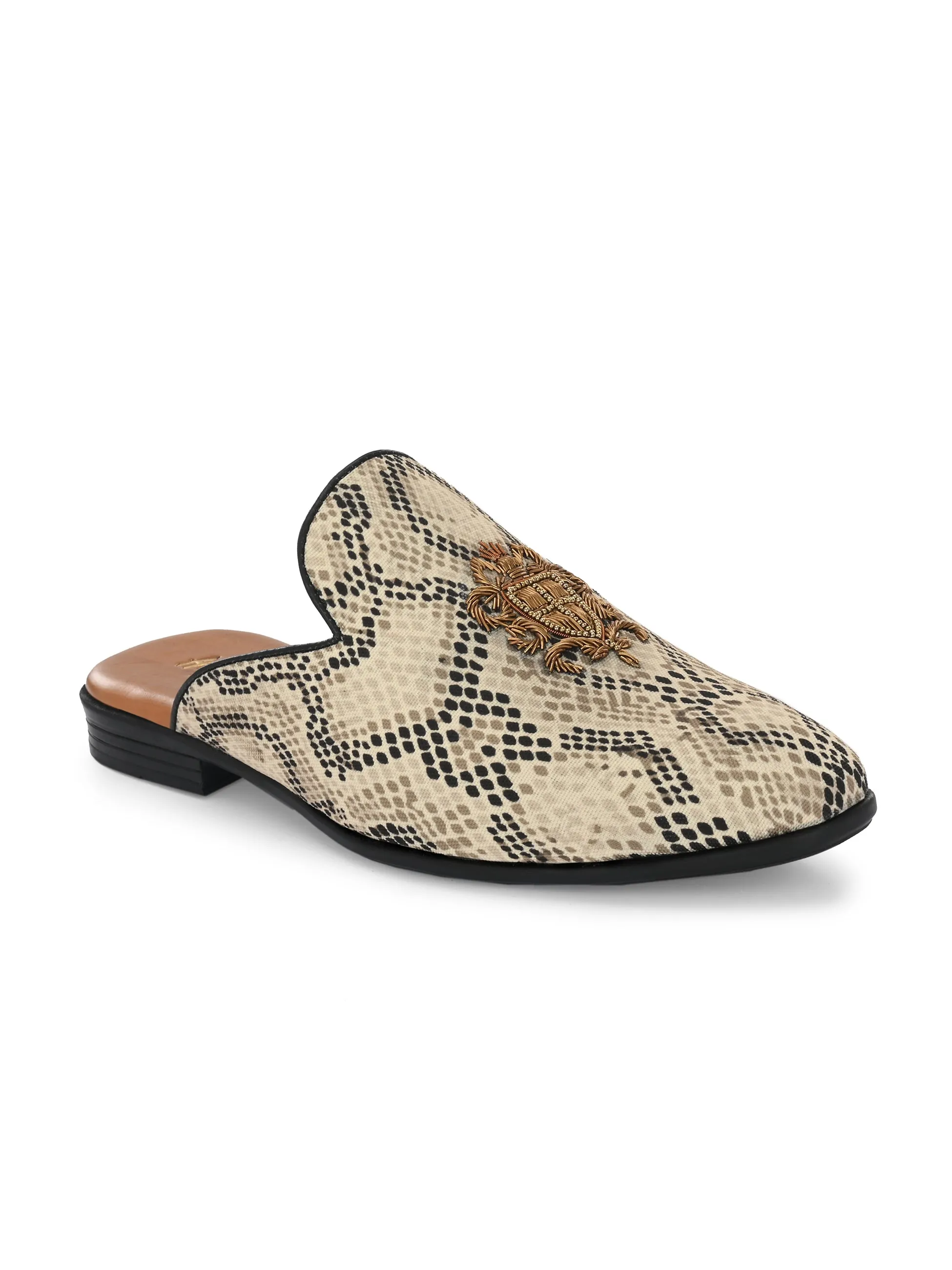 HITZ6350 Men's Beige Fabric Ethnic Mule