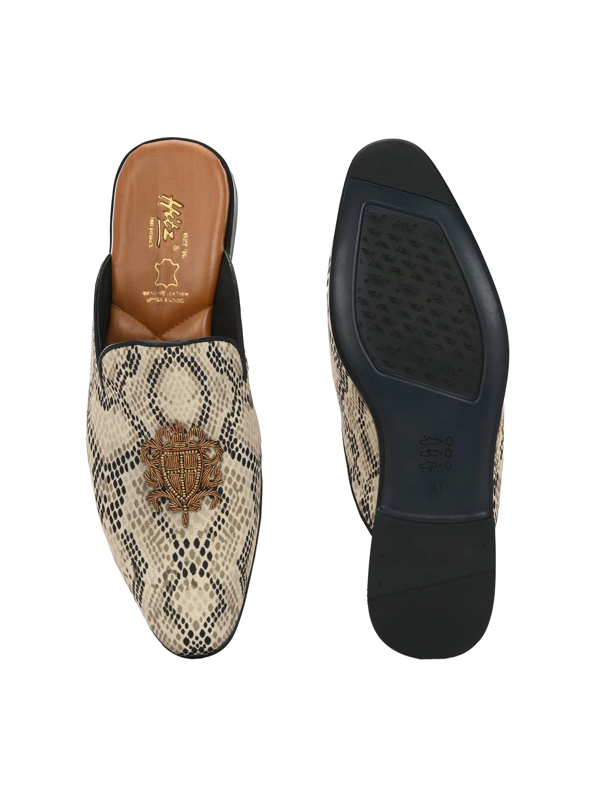 HITZ6350 Men's Beige Fabric Ethnic Mule