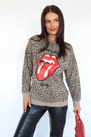 I'm With The Band - Beige Leopard Graphic Sweatshirt